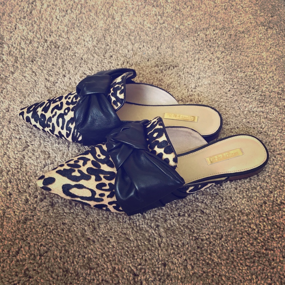 Louise et Cie leopard mules with black bows
